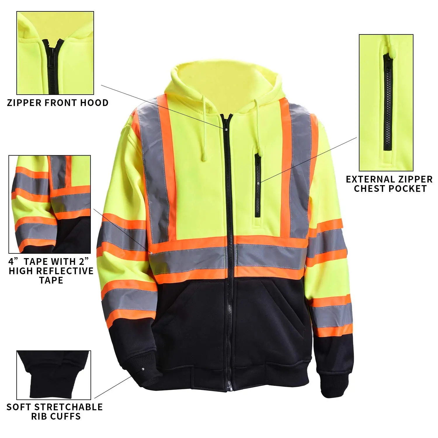Fonirra ANSI Grade3 pullover high visibility jacket reflective mens hoodies safety sweatshirts