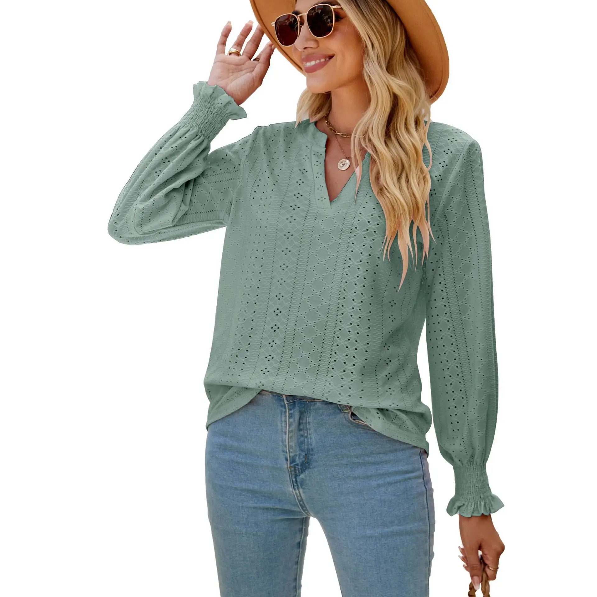 2024SS OEM ODM New Style V-Neck  Plus Size Shirts For Woman Customize For Girl simple Blouse