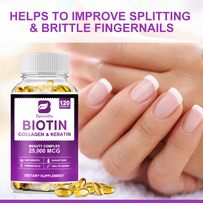 Private Label 60pcs Biotin Collagen Softgel Capsules Vitamins Biotin Supplement for Hair