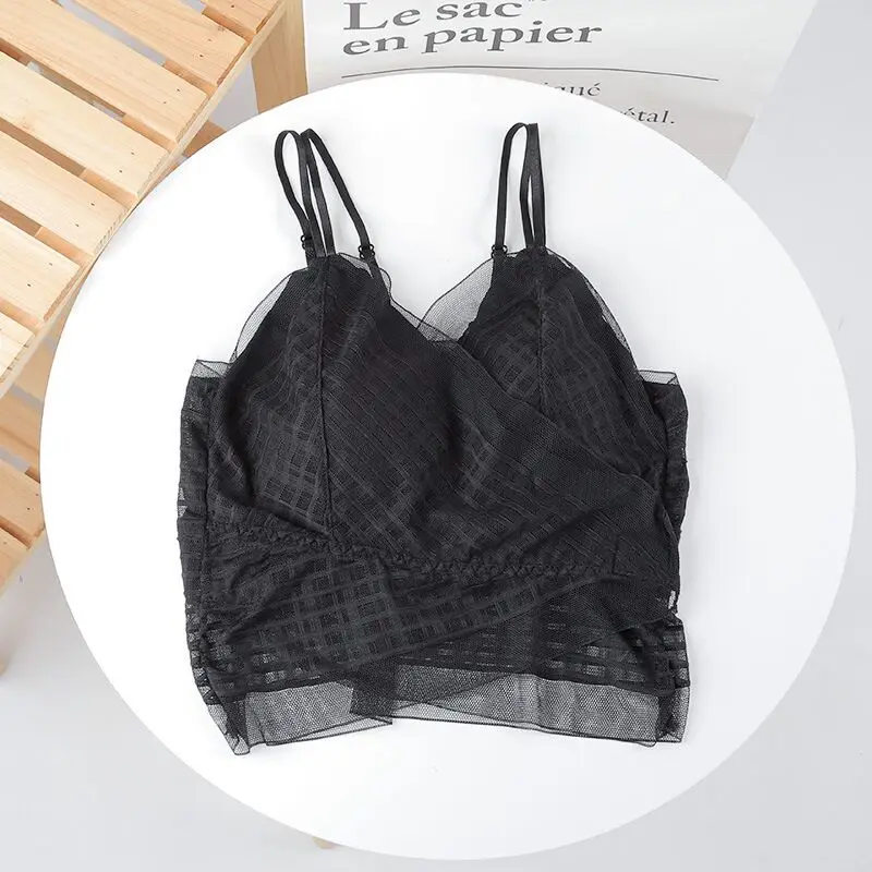 Summer girls bralette top strapless short beautiful back Cup vest tube top Wireless Bra large v-neck women lace chest wrap