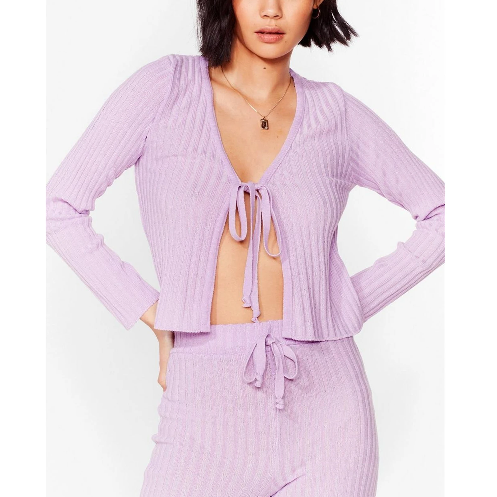 New Design ISO Certificate Wholesale in China Touch Feeling Solid Color Sexy Loungewear Set for Women