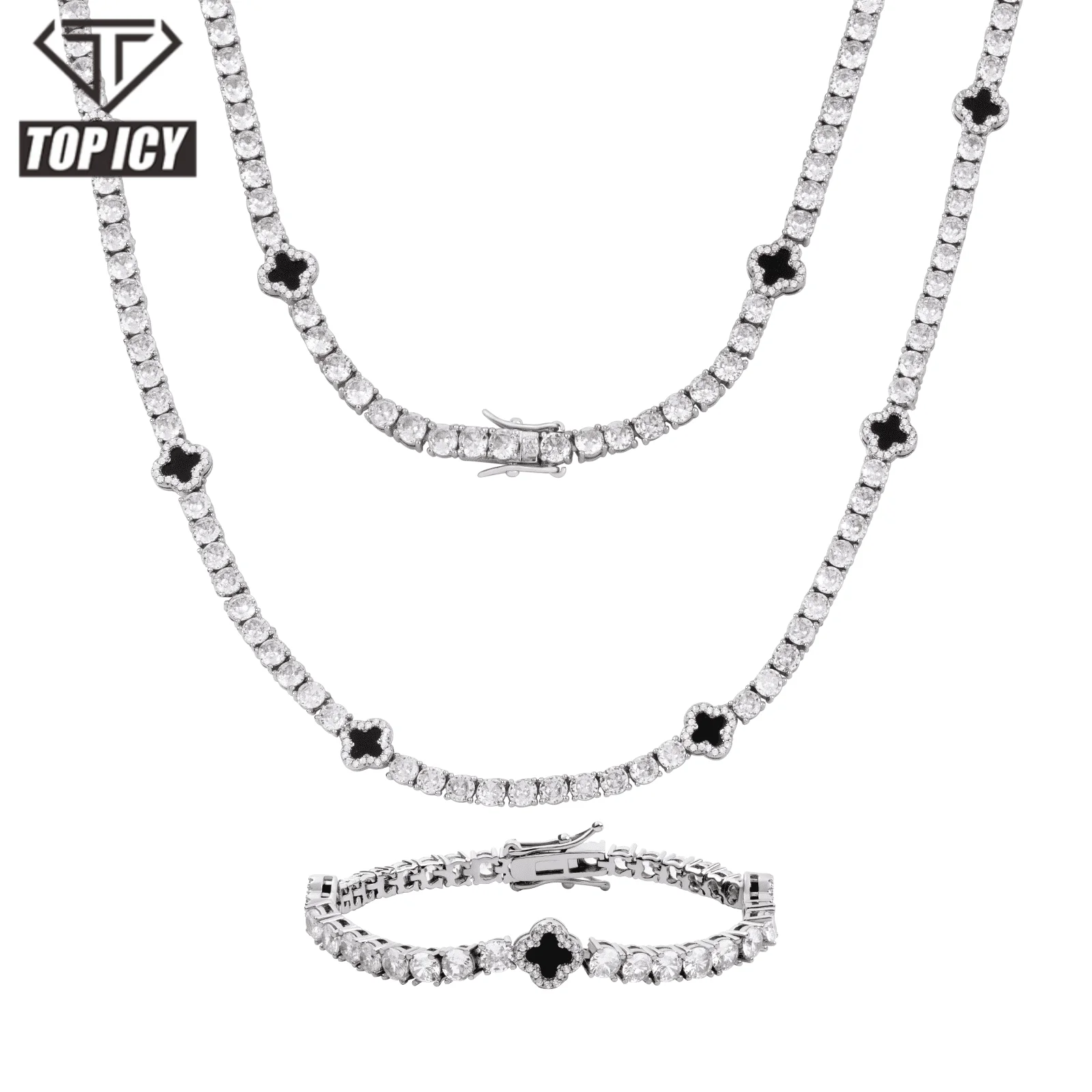 Men Women Charm Lucky Clover Tennis Chains Necklace Fashion Jewelry Four Leaf Clover Bracelets