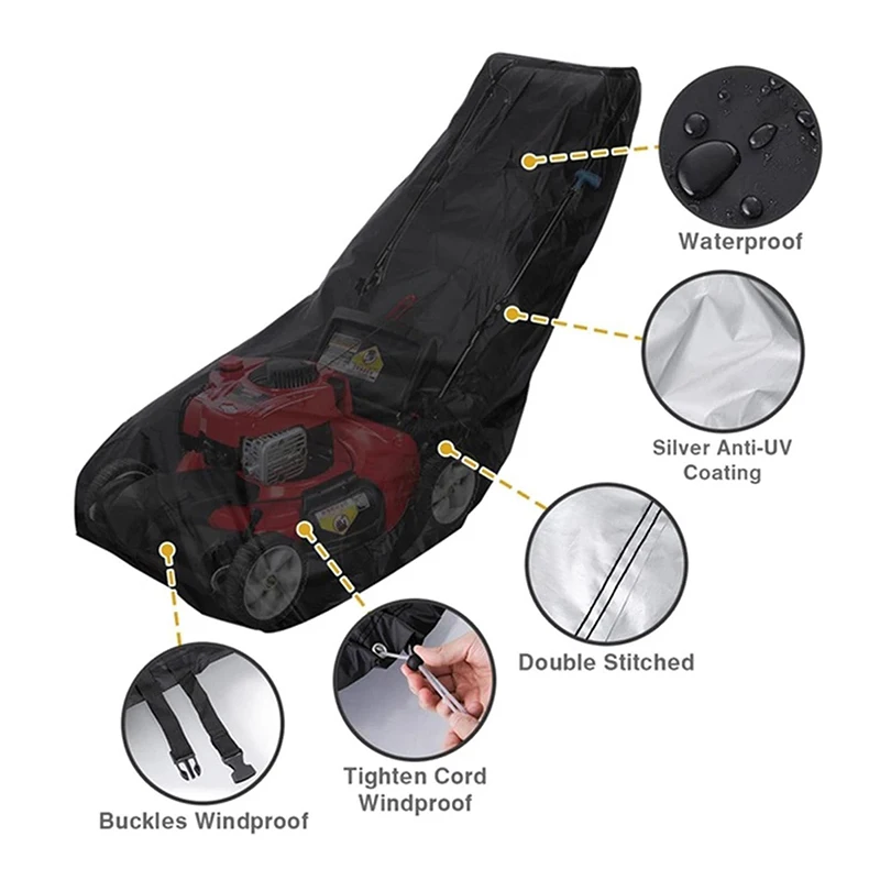 Factory Custom Lawn Mower Cover with PU Coating & Double Drawstring & Storage Bag Waterproof Lawnmower Covers for Outdoor