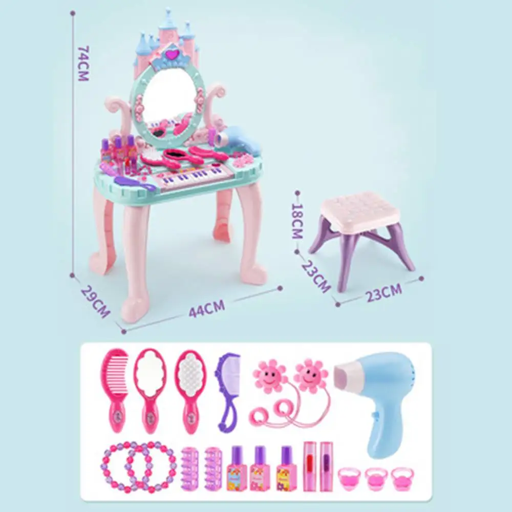 Simulation Princess Castle Dresser Set (Music piano / Hair dryer) for Girl Toy accessories