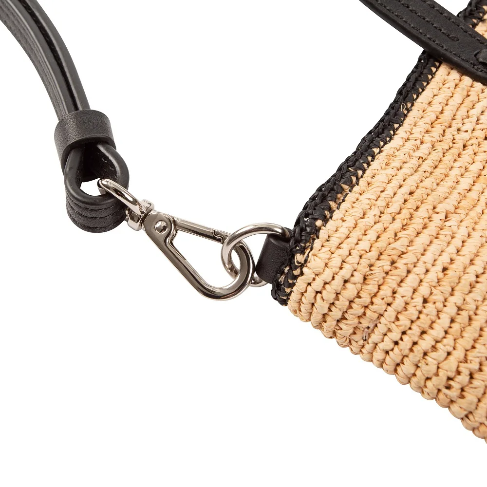 Fashion straw casual tote and shoulder striped crochet raffia bag with snap closure