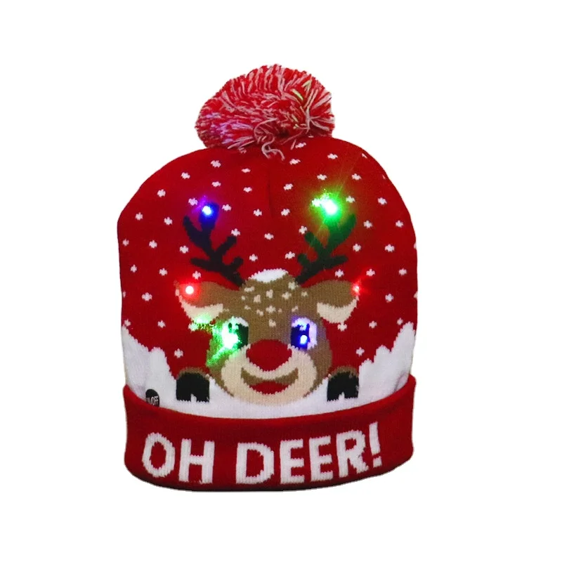 Christmas Hats Child Knitted Hat Colorful Glowing Blinking Beanie LED Flashing Light up Adult Christmas Decoration Supplies