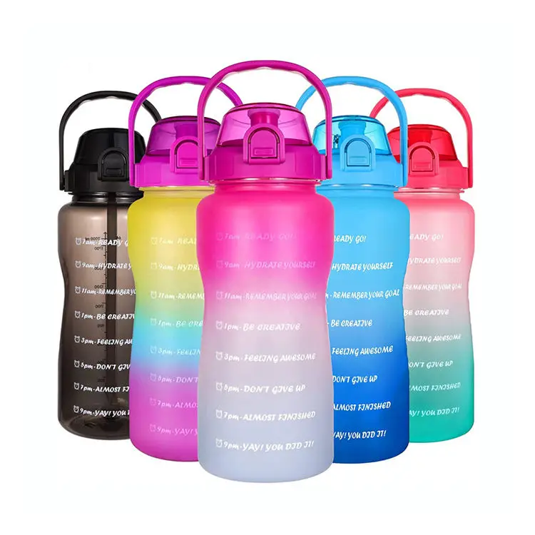Two Ways To Drink Large Capacity 2.2 Litre 64 Oz 64Oz Motivational Plastic Water Bottle With Time Marker