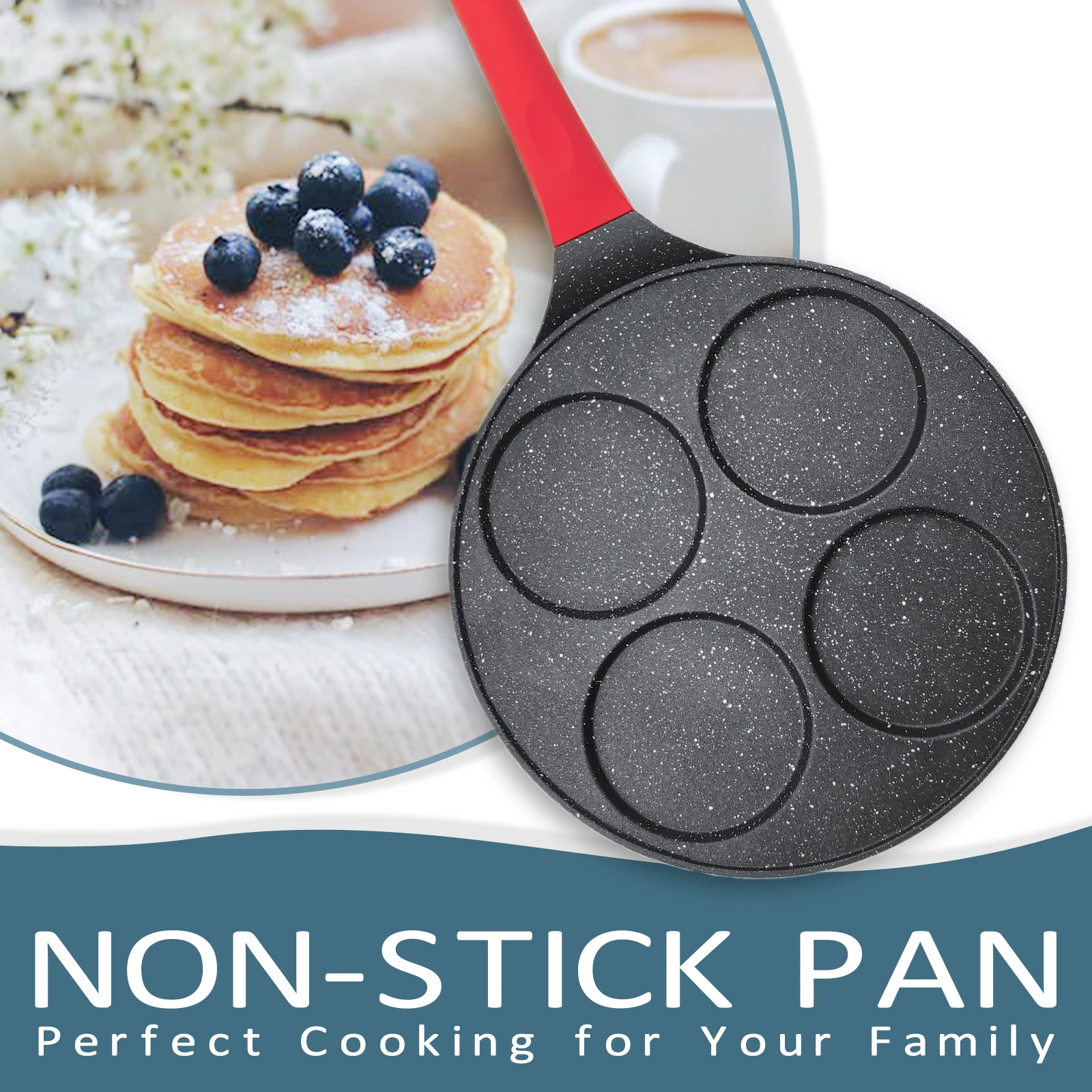 Kitchen Utensils Non-stick Frying Pot Pan 7 seven-Holes Steak Egg Pancake Thickened Omelet Pan Wooden Waffle Handle Pan