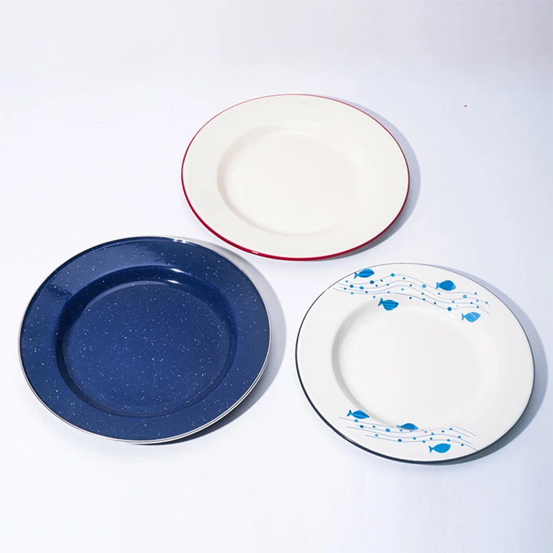 Wholesale Custom Enamel Metal Round Enamelware Camping Dishes Plates