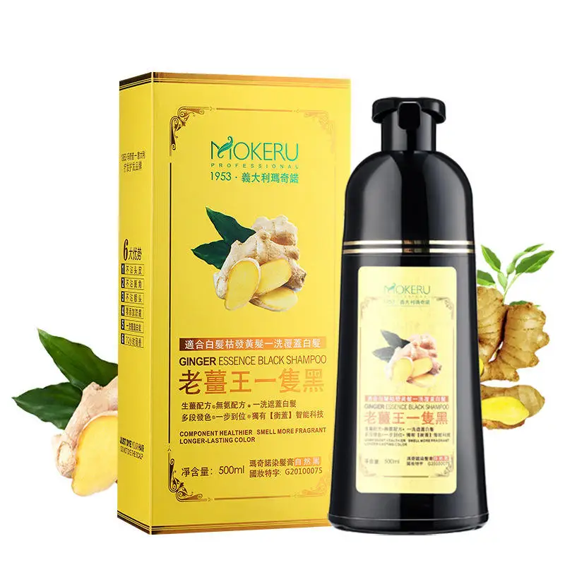 2024 wholesale Best Ginger shampoo for dyed/oily or thinning hair 500ML black hair color dye shampoo mokeru