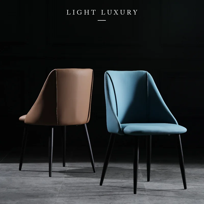 
contemporary contracted household backrest leisure restaurant wrought iron soft package Nordic light luxury dining chair 