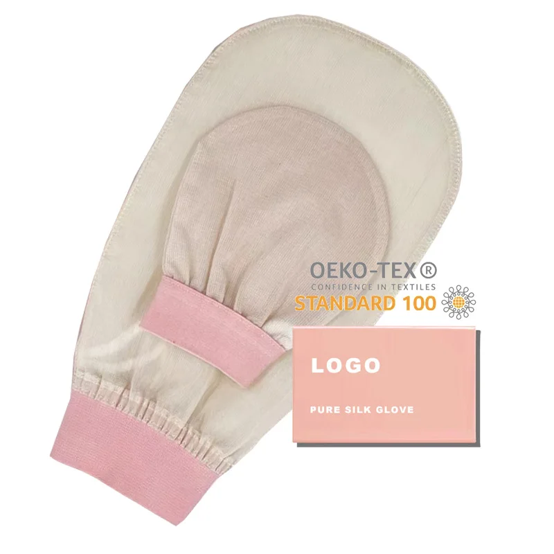 Custom Logo Nature Raw Bath FaceTurkish  Silk Scrub Glove 100% Silk Exfoliating Bath Gloves