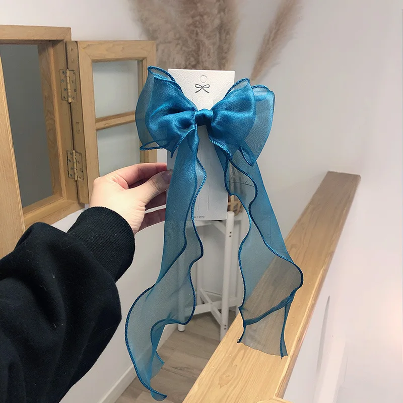 Wholesale American and European Style Fabric Hair Clip Korea Organza Ribbon Bows Hairpin for Girls Red Color for Daily Use