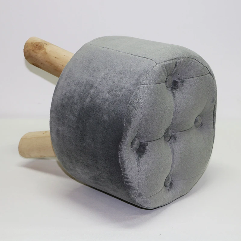 Reatai velvet fabric wood frame indoor wooden legs tabouret fluffy stool chair on sale soft velvet footstool