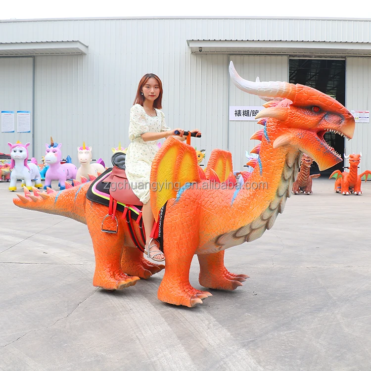 Chuangying new dragon shape animatronic dinosaur montable kids walking dinosaur rides for shopping mall