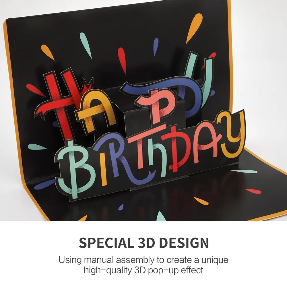 Custom Printing Funny Handmade Paper Happy Birthday 3D Pop Up Greeting Cards with Envelopes