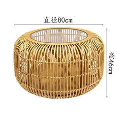 Round rattan art light luxury tea table rattan tea table bamboo woven design can receive small low table rattan stool