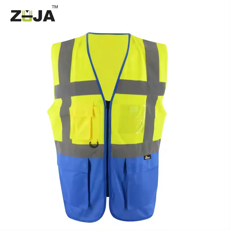 Customized High Visibility Pockets Red Safety Vest Wholesale Color Contrast PVC ID Card Pocket Safety Vest