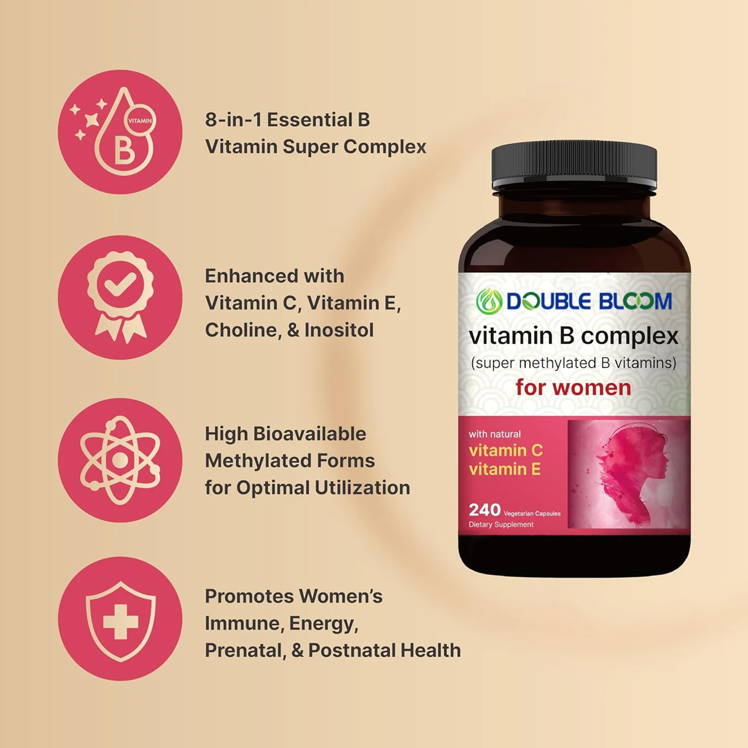 Hot-selling Vitamin B Complex for Women Methylated Multivitamin B Complex  B12 Folate Biotin & More with Natural Vitamin C  E