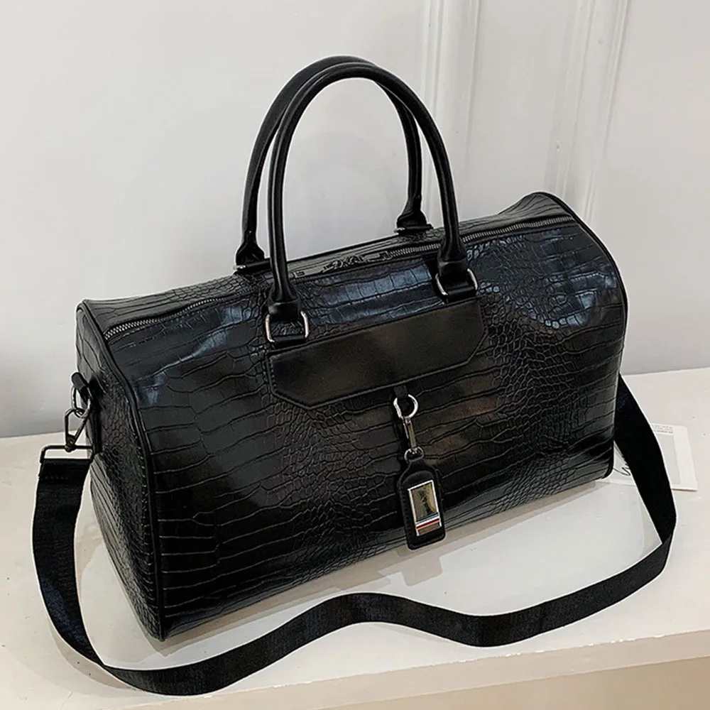 European American fashion women man crocodile pattern embossed short distance soft leather luggage duffle weekender travel bag