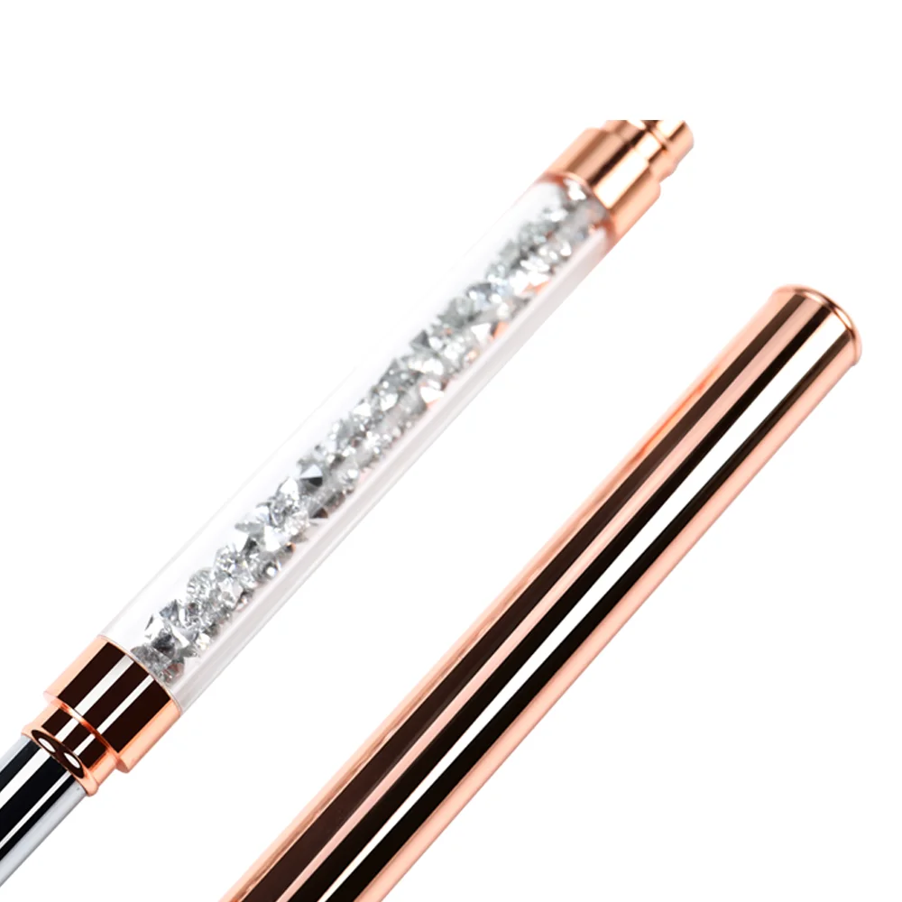 Wholesale #2-#14 Custom Logo Rose Gold Copper Parts Sliver Rhinestone handle 100% Pure Kolinsky Hair 3D Acrylic Nail Art Brush