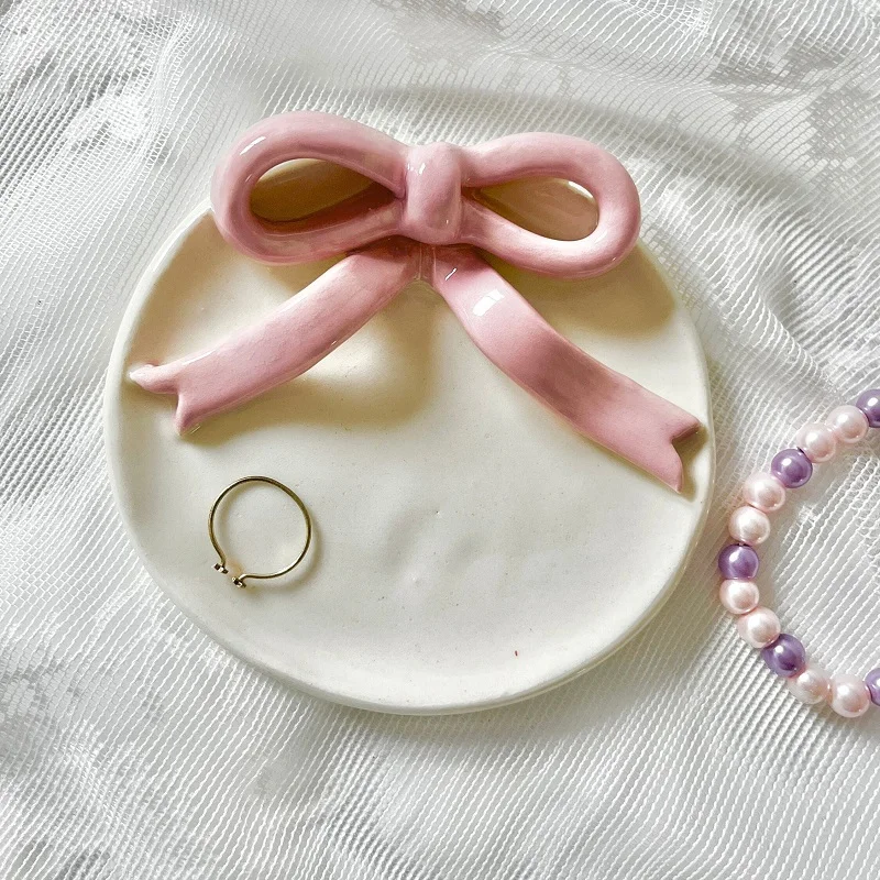 Ceramic bow handmade trinket dish decorative bow jewelry dish cute ring dish homedecor and girl gift