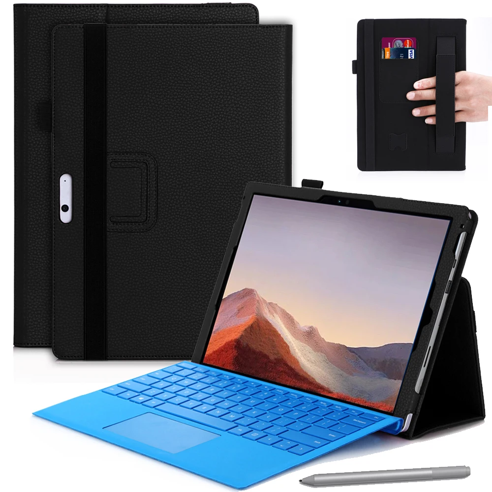 Universal For Microsoft Surface Pro 3 4 5 6 7 12.3 Hand Strap Matte Protective Case Tablet PU Leather Keyboard Flip Stand Cover