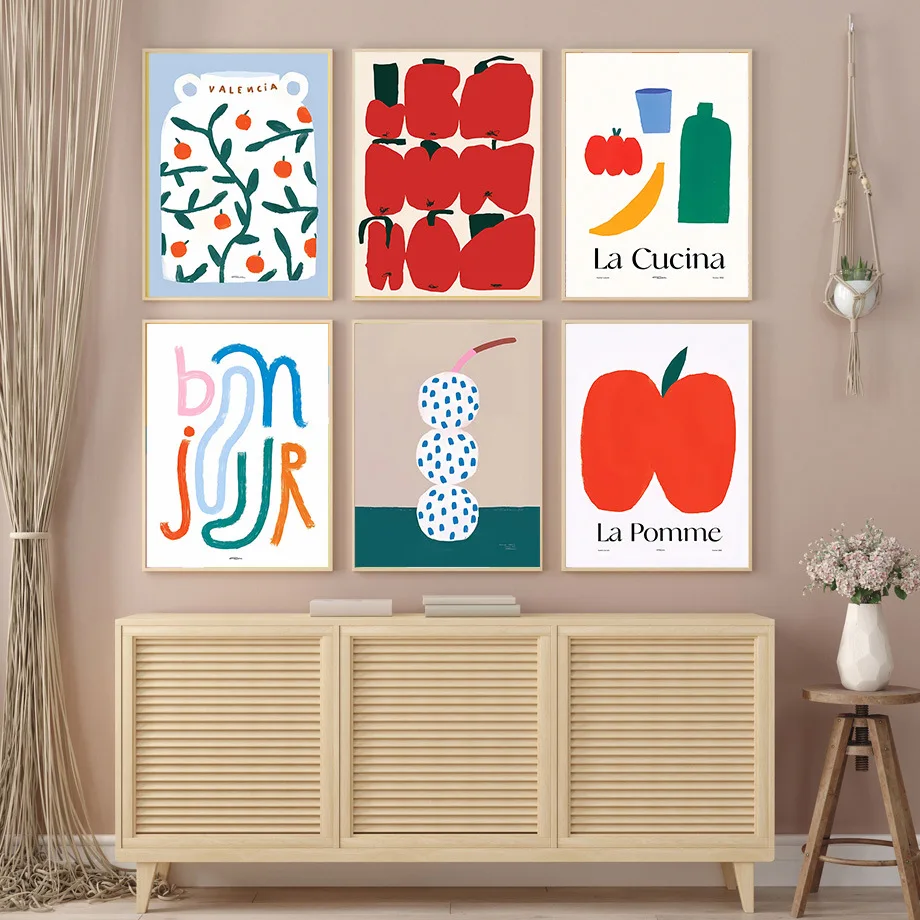 Digital Printing Poster Danish Apple English Abstract Custom Picture Canvas Nordic Simple Art Wall Poster Printing