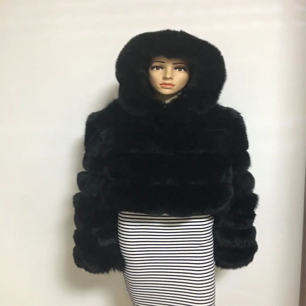 Мягкое меховое пальто, теплая зимняя куртка, Женское пальто из лисьего меха с капюшоном