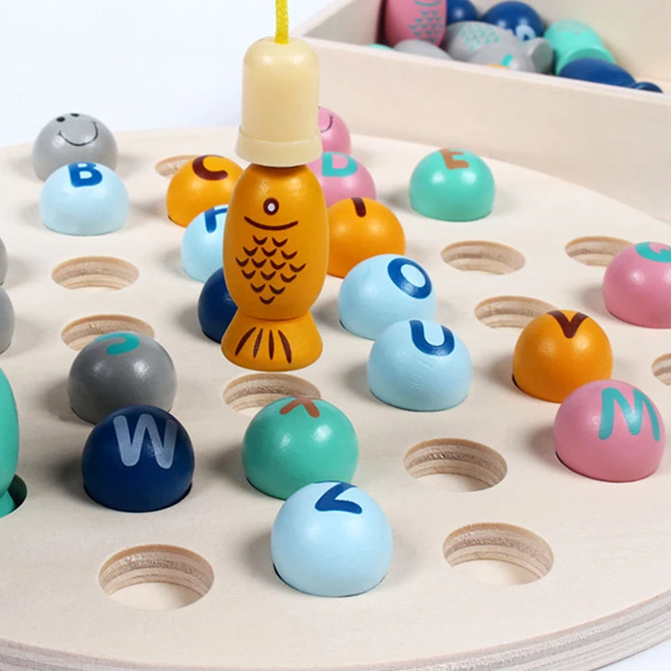 Montessori Amazon Hot Selling Learning Alphabet clip beads fishing game Baby Cognition Match Brain Toys