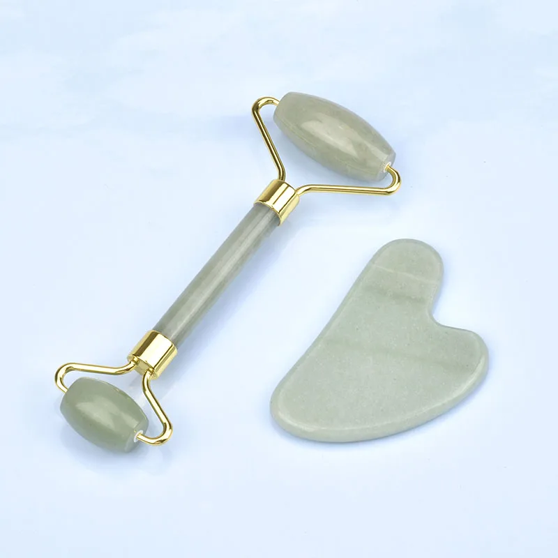 Amazon Hot Sales Skin Care Tools Custom 100% Natural Facial Massage Roller Aventurine Face Jade Roller Gua Sha Set with Box