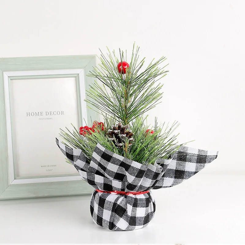 Mini Plaid Christmas Tree Decorations Christmas Simulation Red Fruit Tree Tabletop Decoration Photo Props