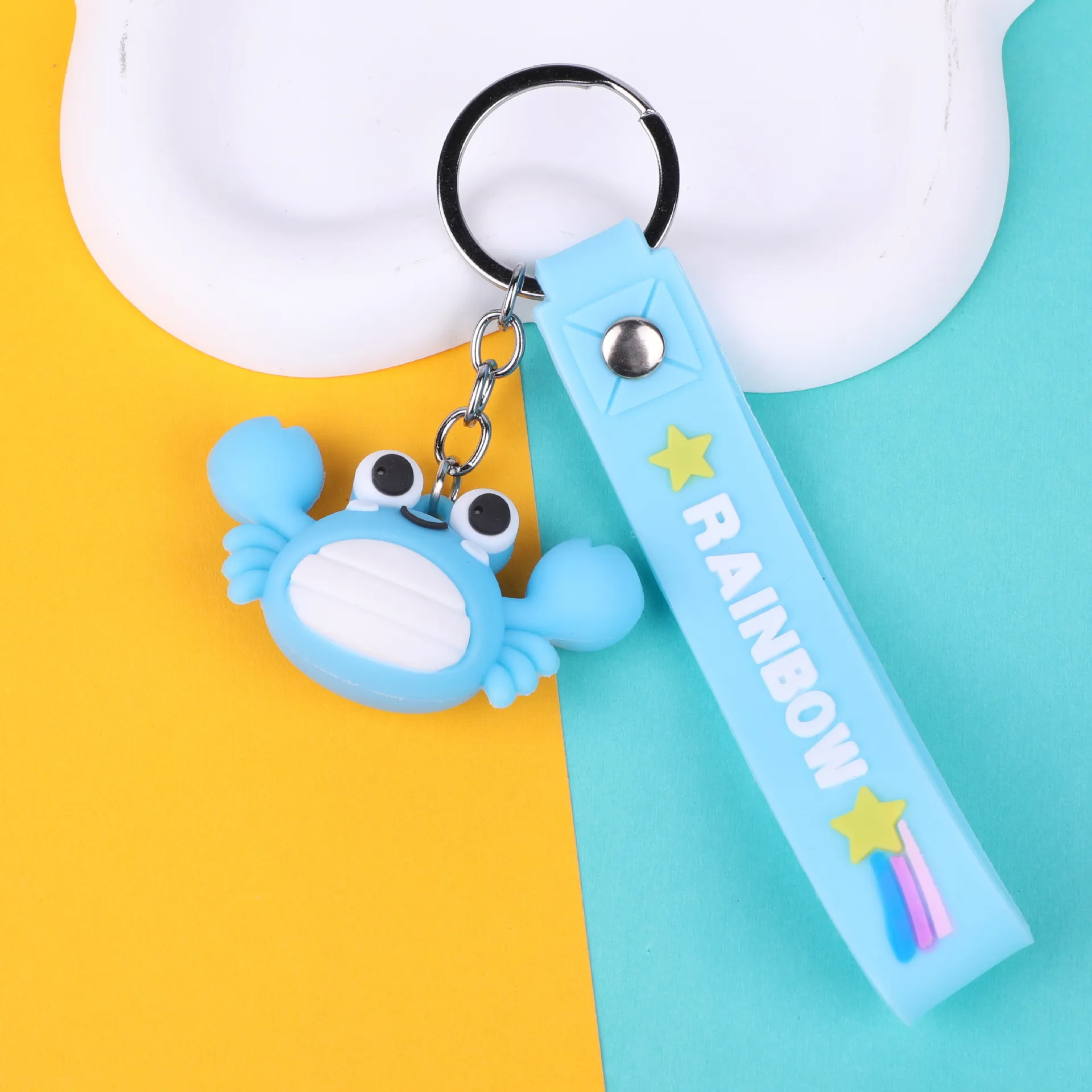 Cartoon ocean world keychain PVC lobster crab bag pendant car keychain hanging rope pendant Promotional Gift