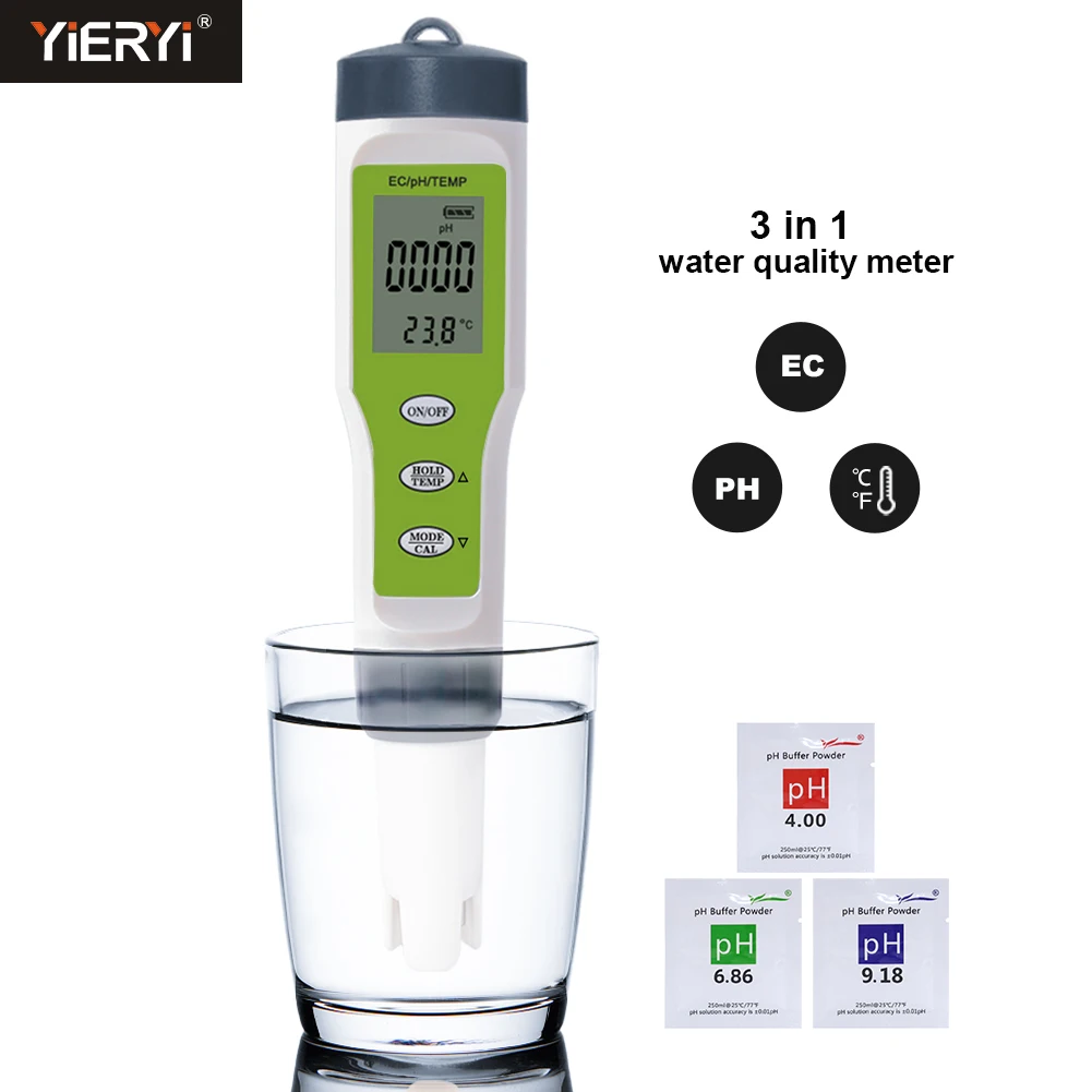 3 in 1 Ph/ec/temp test meter ph meter ec water quality test pen with backlight
