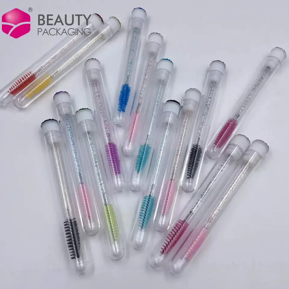 Wholesale Glitter Eyelash Extension Comb Wands Plastic Tube Mascara Wands Applicators Brush Custom Rhinestone Lash Brush
