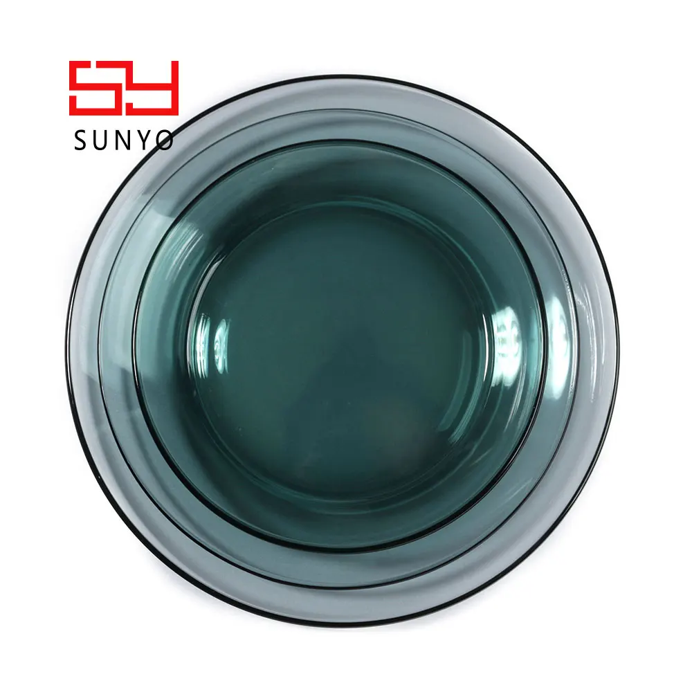 SUNYO Wholesale Custom Solid Green Glass Dinnerware Bowl Set High Borosilicate Glassware Plates