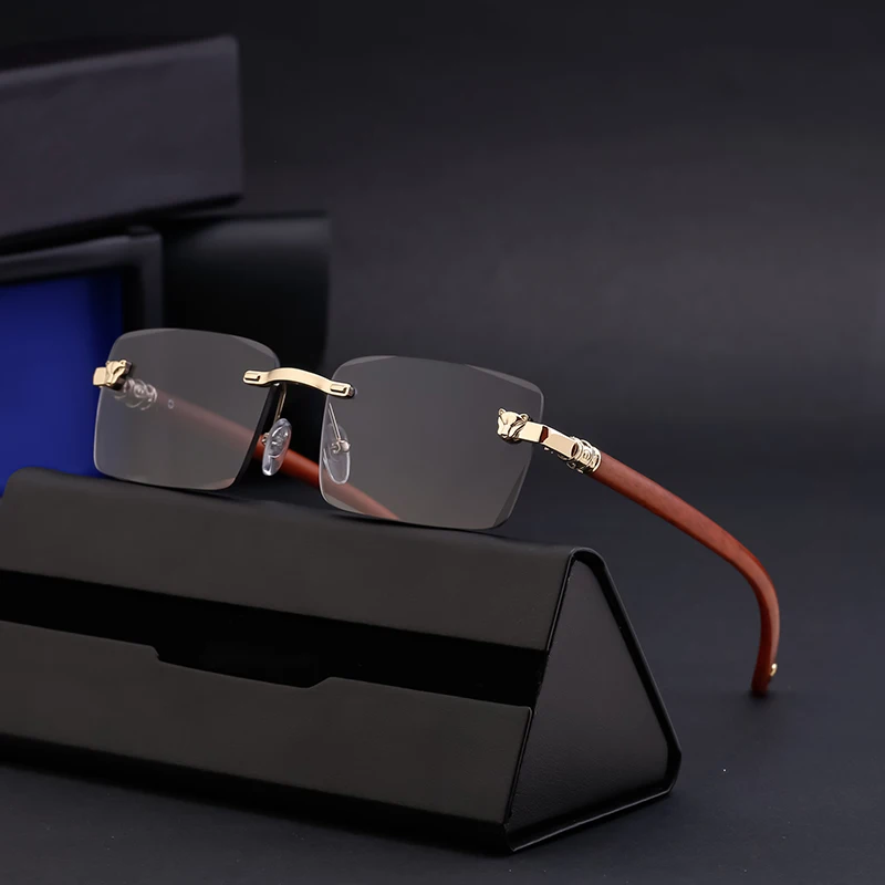 Fashion Leapord Rimless Sunglasses With Carved Oblong Lenses And Rods Legs Men Sun Glasses Wholesale