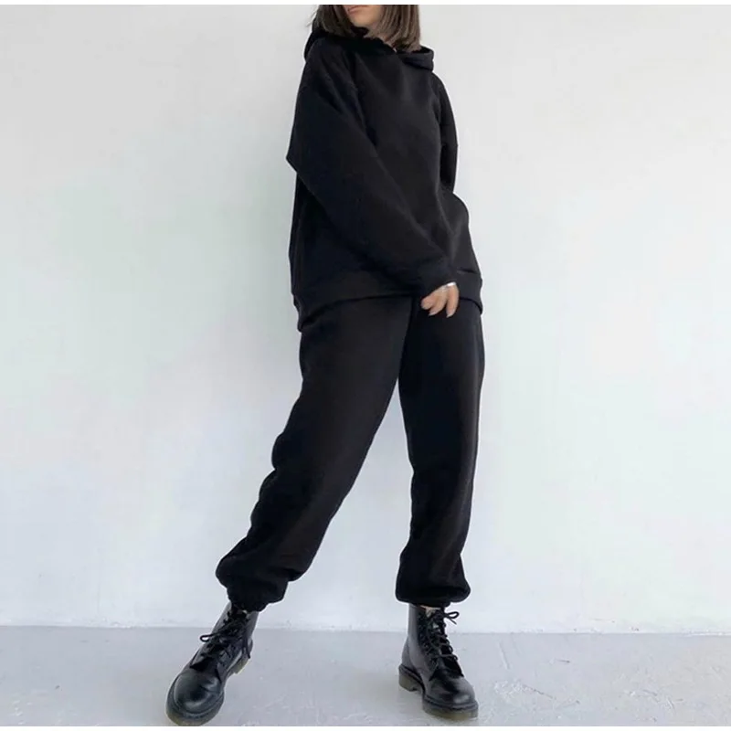 2021 custom logo 2 two pieces fleece sweatpants and hoodie set women sweatsuit set tracksuit