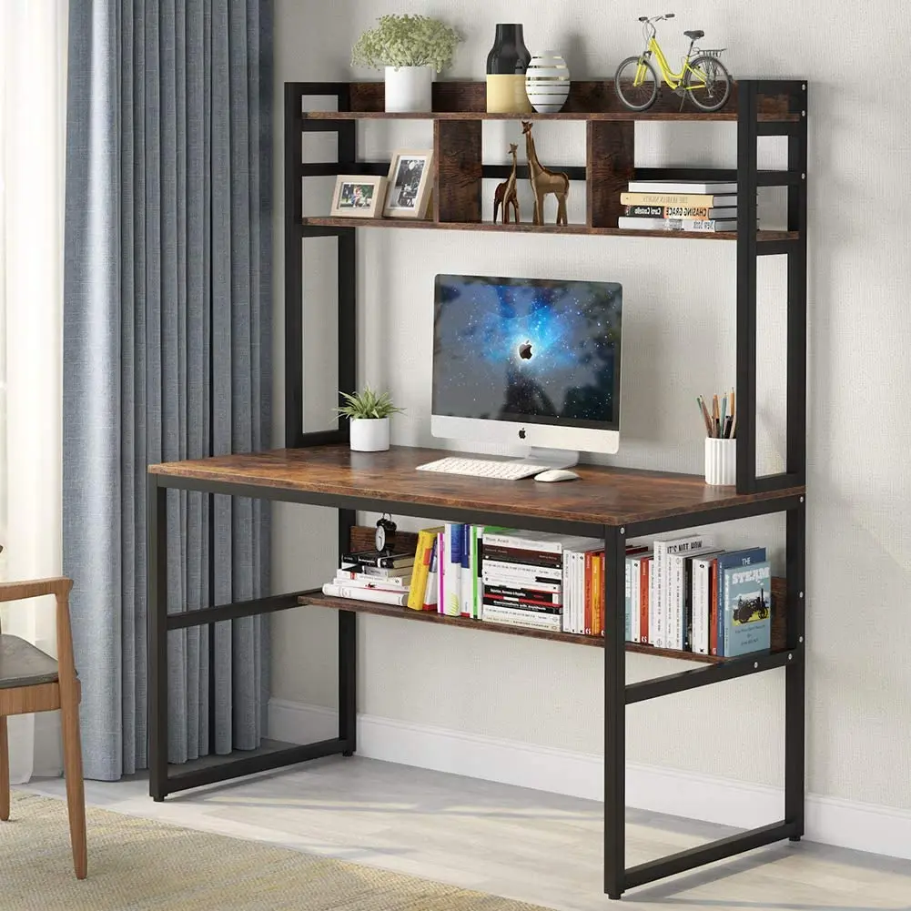 FREE SAMPLE Computer Desk with Hutch Rustic Office Desk Study Writing Workstation with Under-top Storage Shelf for Home Office