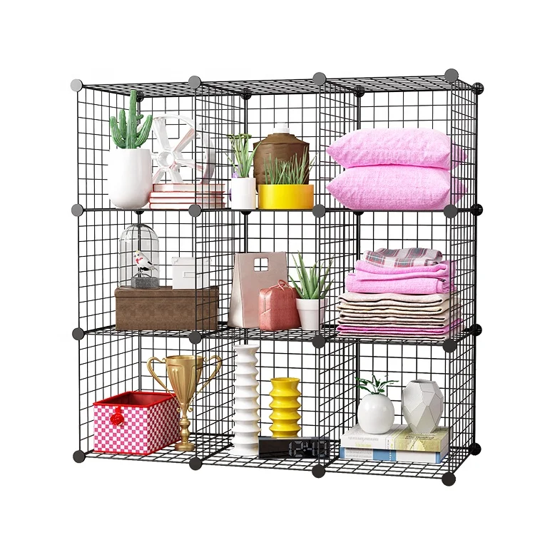 9-Cube Metal Grids Storage Modular Bookshelf Closet Cabinet Ideal for Living Room Storage Bins Shelves