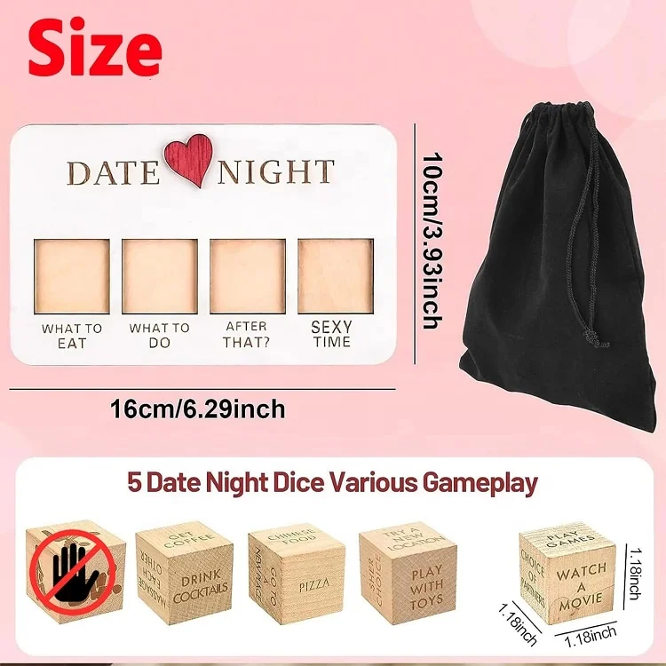 Hot Selling Free Dice Bag 5Pcs 30mm Wooden Date Night Dice for Couples