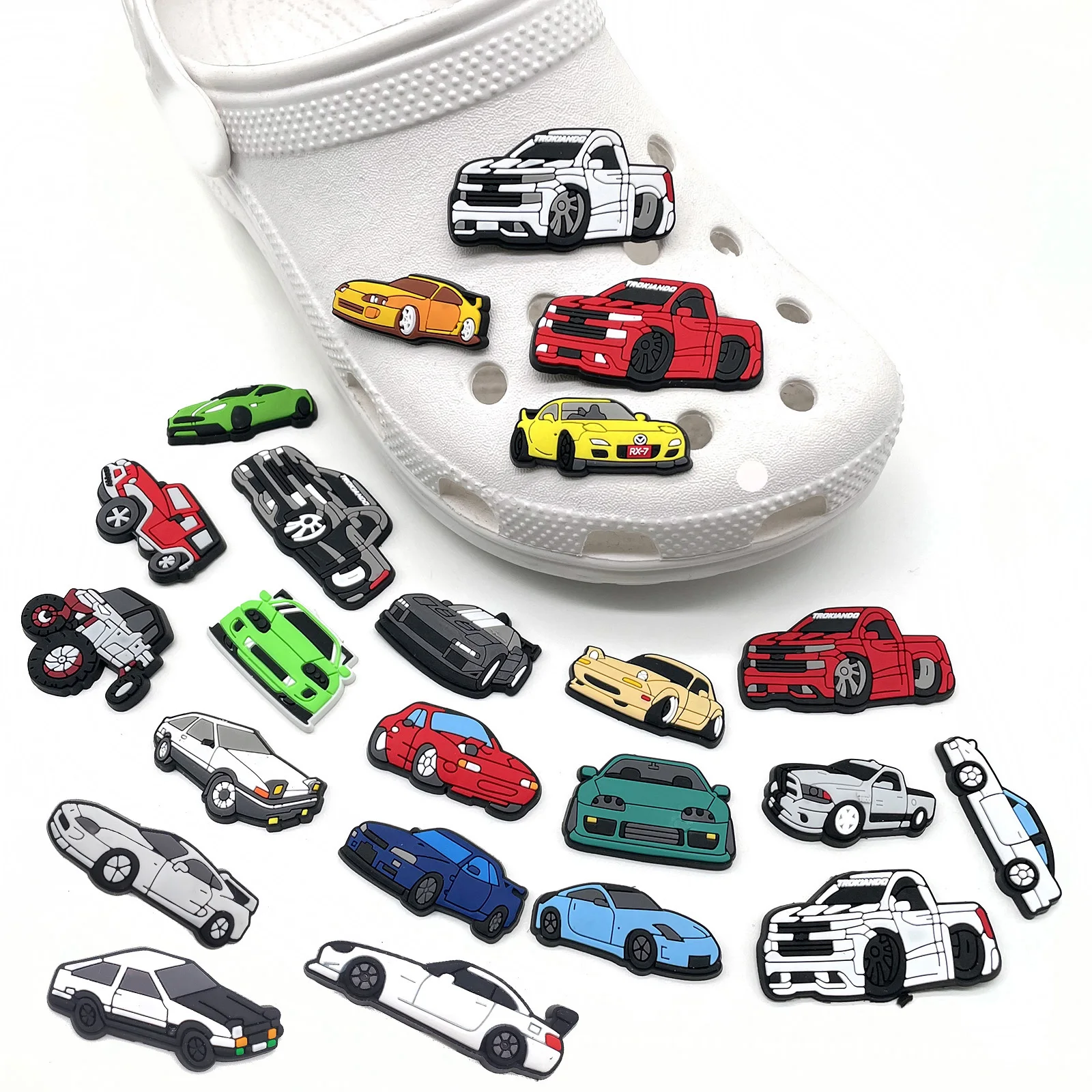 A Collection of Car Engineering Vehicles Shoe Charms Decoration Clog Sandals for Party Favors Birthday Gifts