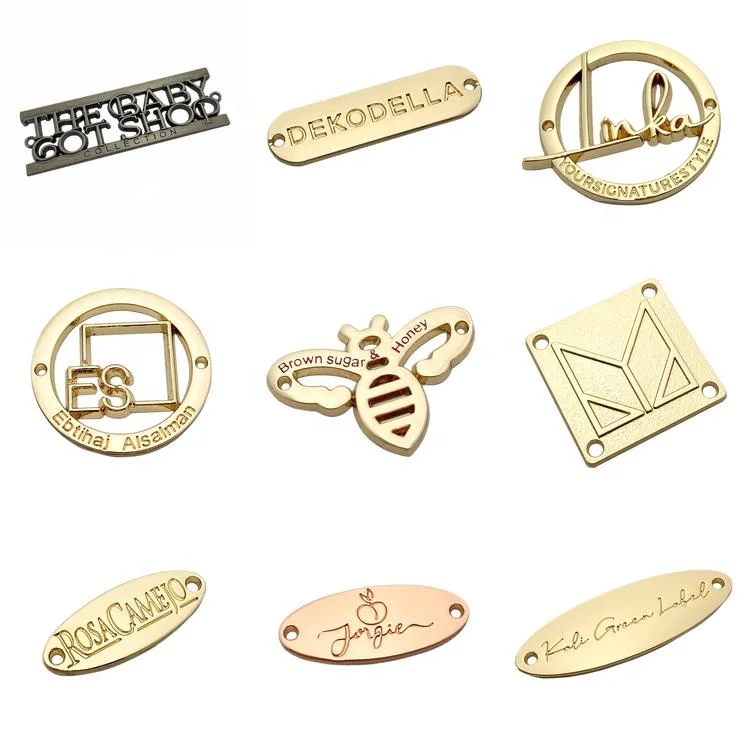 15 days delivery custom logo brand name emboss metal gold label tag for clothing / shoe