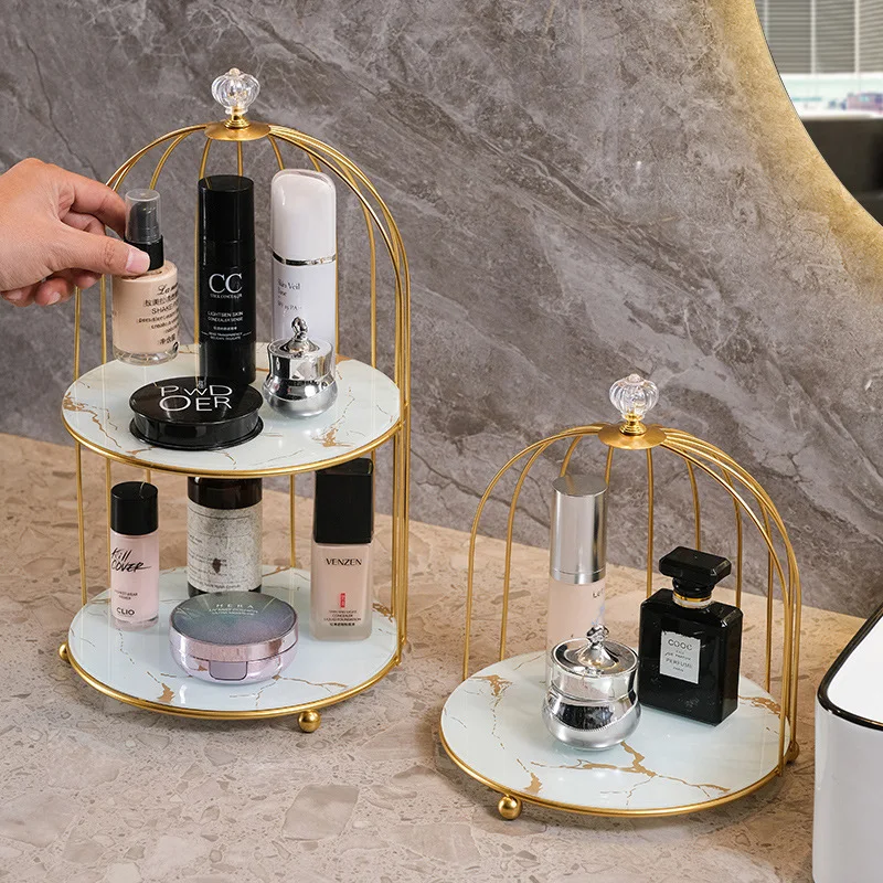Nordic Desert Cupcake Display Stand Organizer Cosmetics Storage Rack Bird Cage Luxury Metal Desktop Decoration Storage Rack