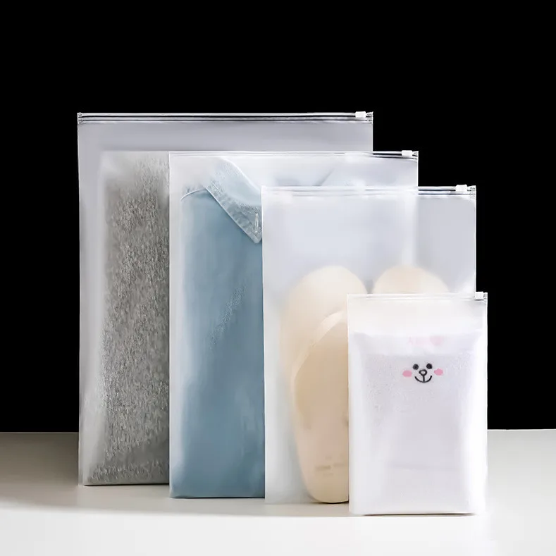 Custom logo pvc recyclable zippered plastic bag clothes packing lock matte frosted zipper bags for clothing packaging