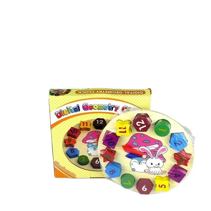 High-quality digital wooden building block clock shape sort digital clock wooden toy