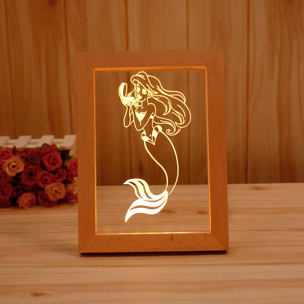 Hot Sale Eco friendly High Quality Customized 5V USB Powered Wooden LED Photo Frame 3D Night Light