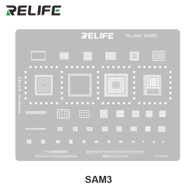 RELIFE RL-044 SAM Series CPU Integrated Steel Stencil Set/15 pieces For Mobile Phone Repair