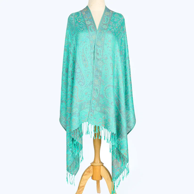 Good Sale Wholesale Ethnic Style Paisley Jacquard Ladies Pashmina Scarf Shawl High Quality Custom Cashmere with Tassel
