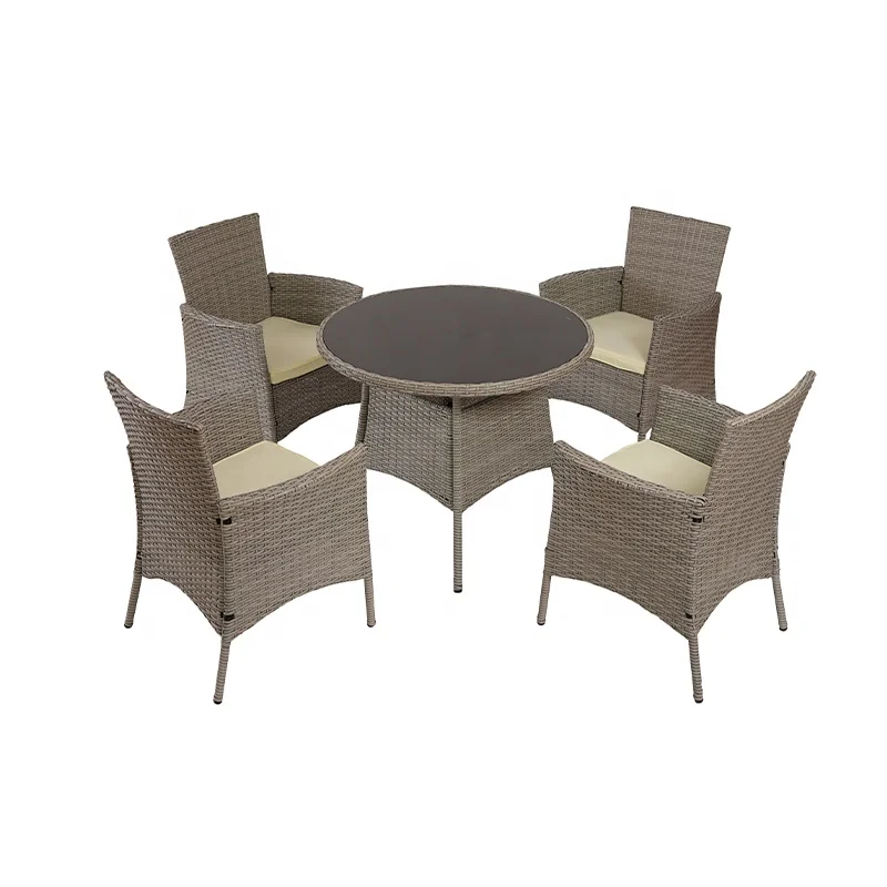 
UN Leisure 5pcs round table rattan dining garden set with 4 chairs rattan table and chair set 